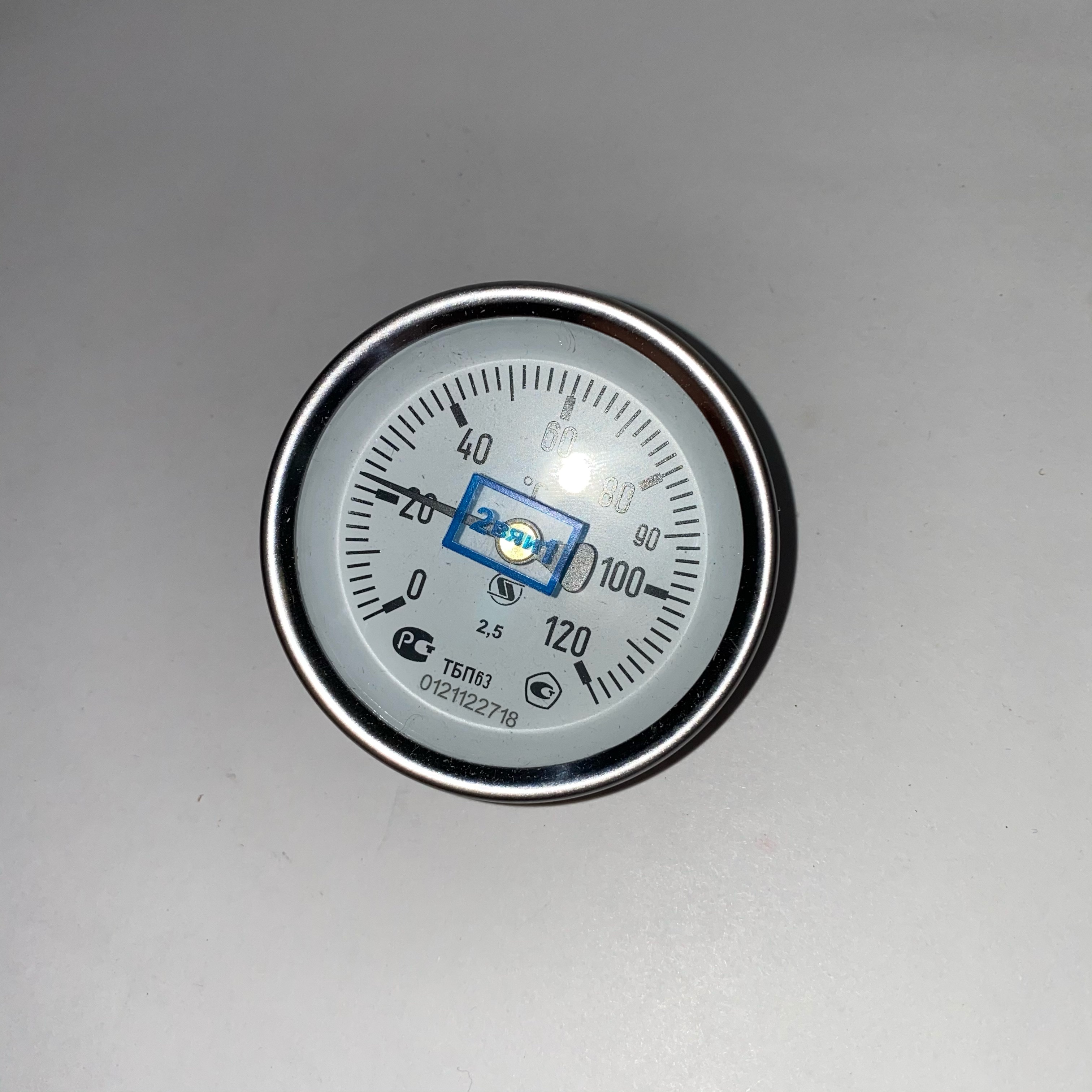 Термометр биметаллический Ø63мм  T-120ºC на трубу Ø15-60мм, фиксатор пружина  01051105